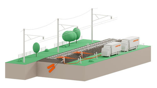 esquema de uma intervenção de consolidação do terreno no setor ferroviário com injeções de resinas da Uretek