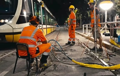 intervenção com injeções de resinas realizada pela Uretek enquanto se mantém o tráfego do elétrico